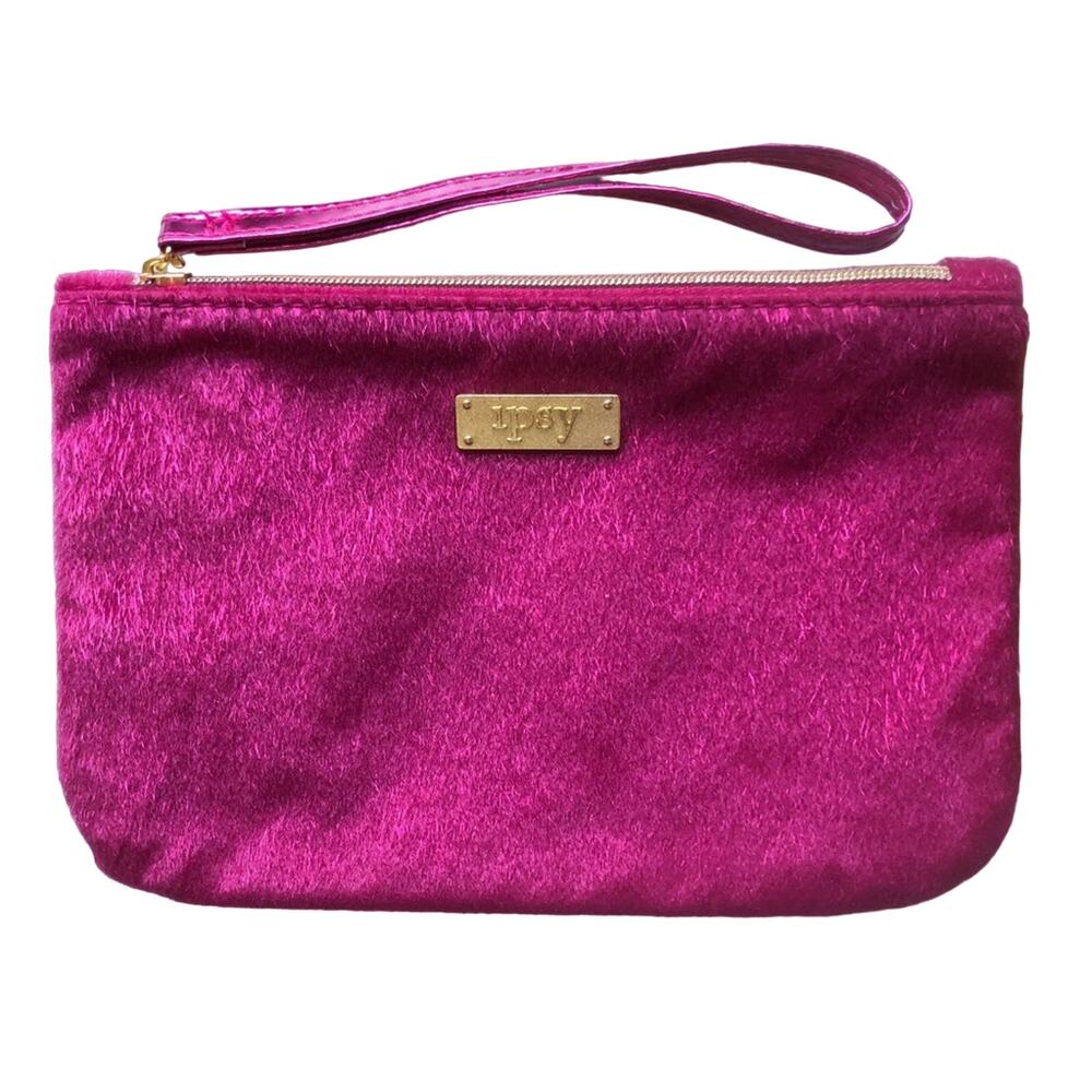 Ipsy December 2016 Red Faux Hair Zipper Make-Up Cosmetic Wristlet Travel Bag